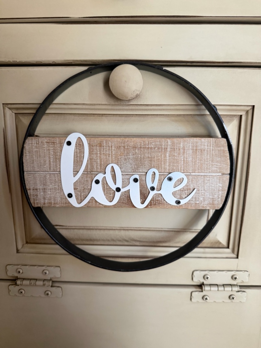 Rustic White 'Love' Wall Decor on Natural Wood